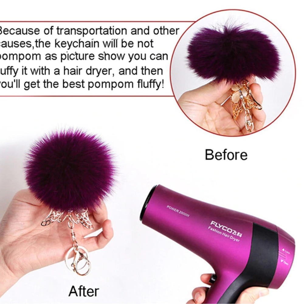 NEW Cute Fox Pom Pom Handbag Charm / Keychain 8 - Picture 2 of 2